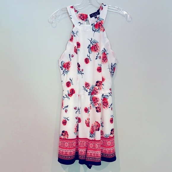 Trixxi Pants - Trixxi Floral Halter Top Romper Women's Small White Red Scalloped Elastic Waist